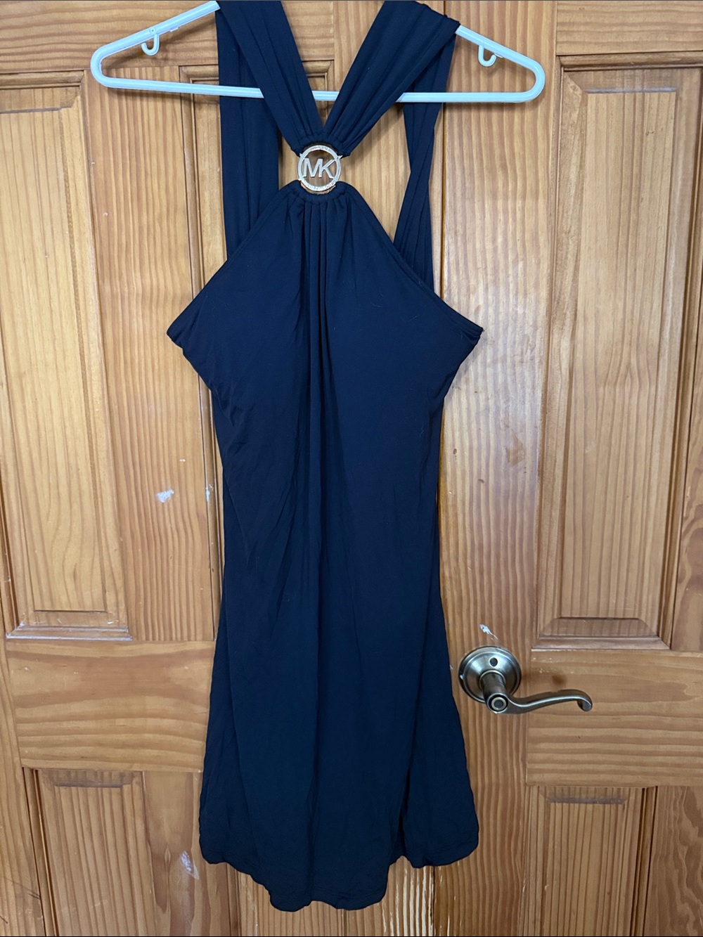 Michael Kors Black Halter Dress with MK Ring Detail